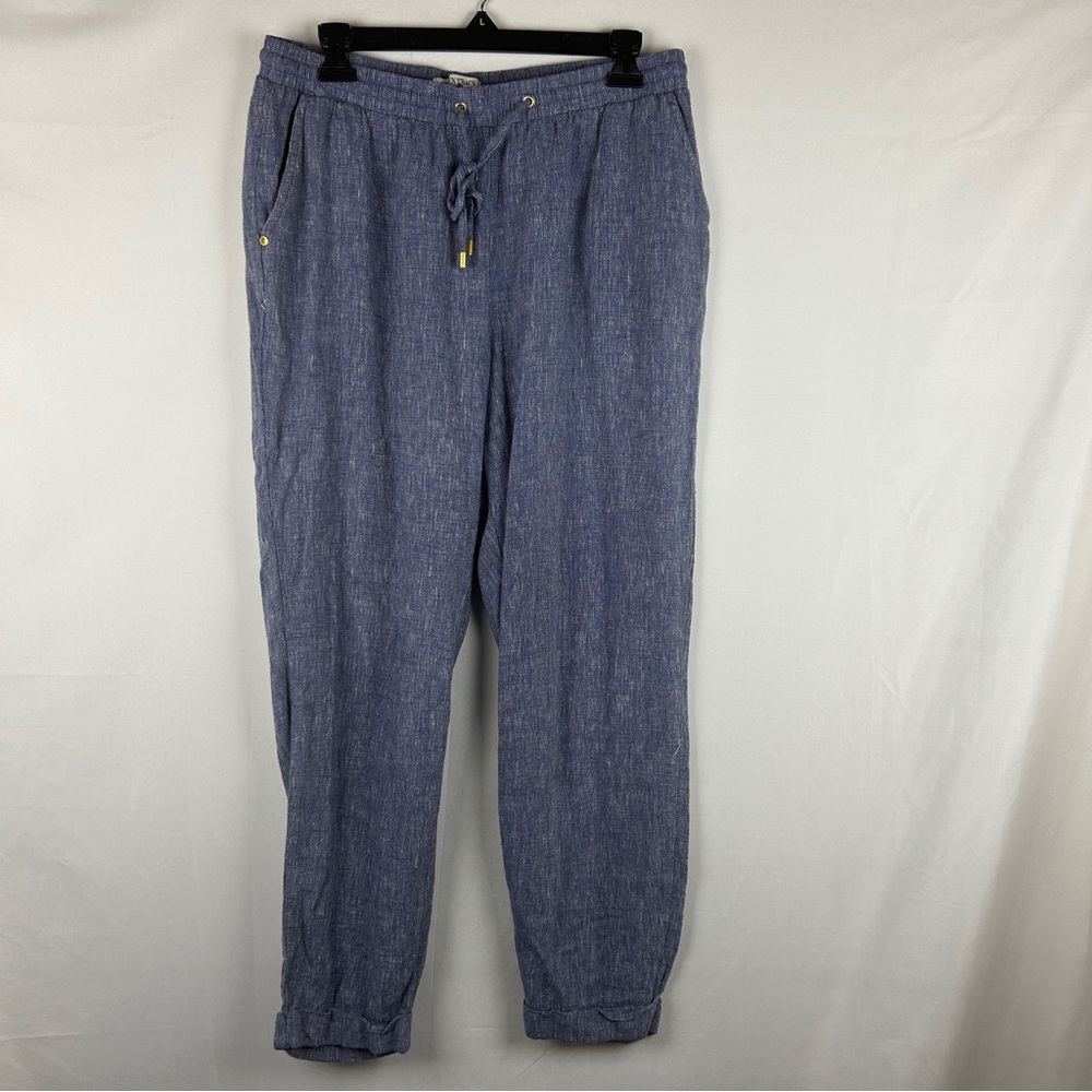 Ellen Tracy linen blend drawstring pants size M fold hem